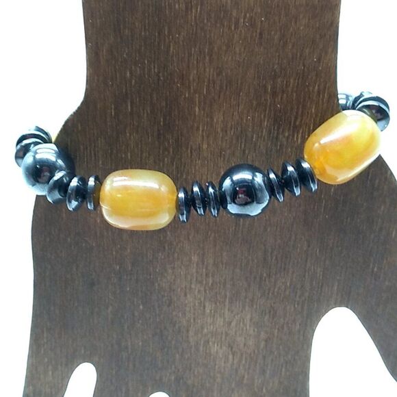 Glass Bead Hematite Magnetic Stretch Bracelet - Picture 3 of 7